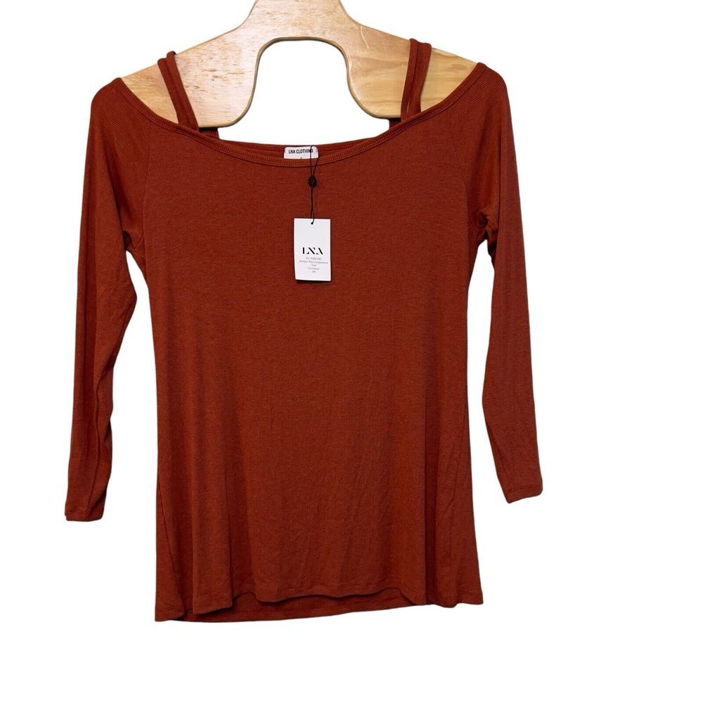 Revolve LNA Amber Rib Women's Plus Size 3X Cinnabar‎ Long-sleeve Top Made in USA
